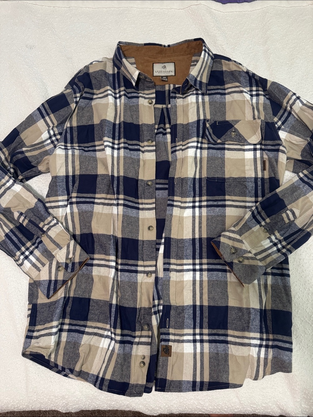 Legendary Whitetails Beige and Navy Plaid Button-Down Shirt